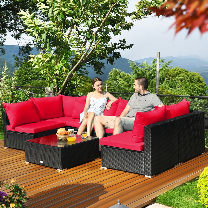 Costway 7PCS Patio Rattan Sofa Set Sectional Conversation Furniture Set Garden Beige\ Navy\Red\Navy Blue, 2 of 10