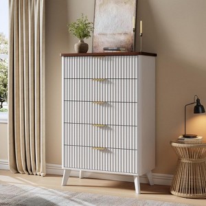 COZONY Fluted Dresser with 5 Drawers, Curved Profile Wooden Chest for Bedroom and Living Room - 1 of 4
