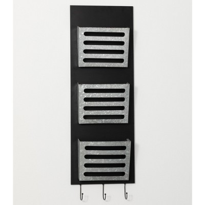 Sullivans Three Bin Wall Organizer with Hooks 38.75"H Silver