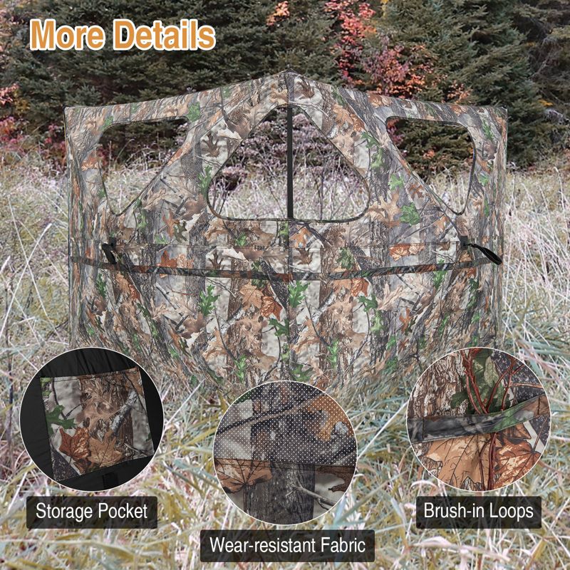 Costway Turkey Hunting Ground Blind 2-Panel Pop Up Fence with 3 Shoot Through Ports, 4 of 10