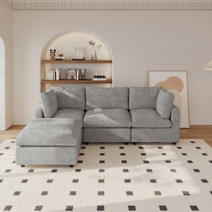 Modular Sectional Cloud Couch Modern L Shaped Sofa with Ottoman, 100 Inch 3-Seat Chenille Deep Seat Couches for Living Room - 1 of 4