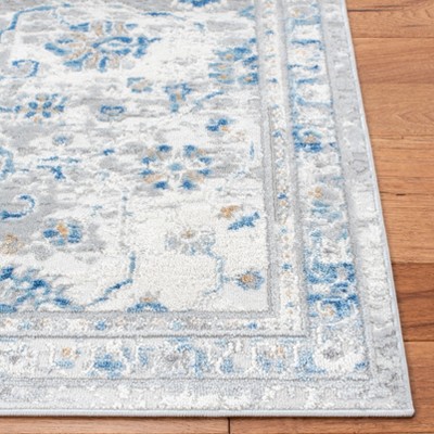 Ivory and Blue Synthetic Non-slip Runner Rug, 2'2" x 8'