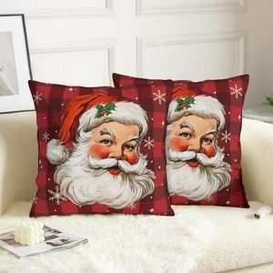 Santa Claus Christmas Pillow Covers 18x18 Set of 2 Red and Black Buffalo Plaid Xmas Snowflakes - 1 of 4