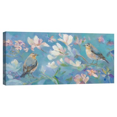 17" x 34" Birds in Magnolia by Sarah Simpson Unframed Wall Canvas - Masterpiece Art Gallery