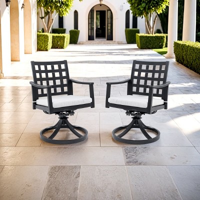 2 Piece Outdoor Swivel Rocker Chairs with Sunbrella Cushions, Weather Resistant Lattice Back Patio Accent Dining Chairs for Garden-Maison Boucle