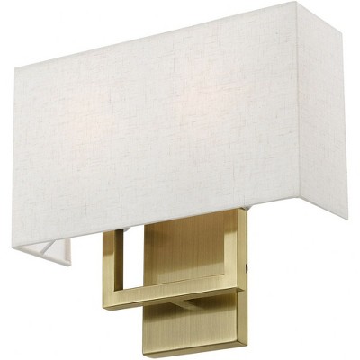 Antique Brass 2-Light Sconce with Oatmeal Fabric Shade