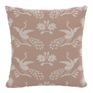 18"x18" Polyester Insert in Silk Peacocks Fawn Square Throw Pillow Beige/White - Skyline Furniture: Indoor Cotton Cover, Hidden Zipper - 1 of 4