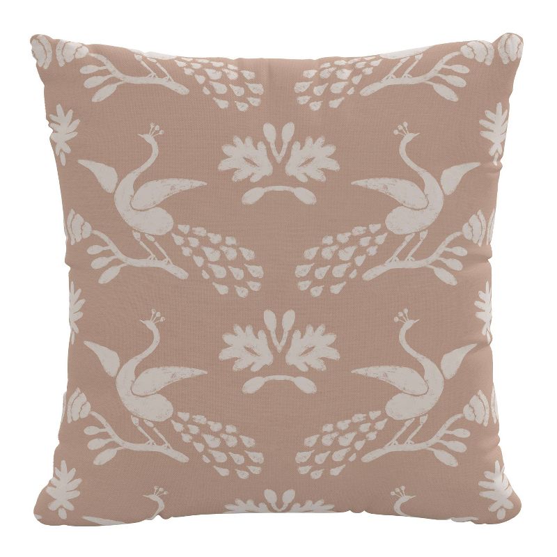 18&#34;x18&#34; Polyester Insert in Silk Peacocks Fawn Square Throw Pillow Beige/White - Skyline Furniture, 1 of 7