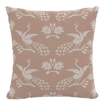 18"x18" Polyester Insert in Silk Peacocks Fawn Square Throw Pillow Beige/White - Skyline Furniture