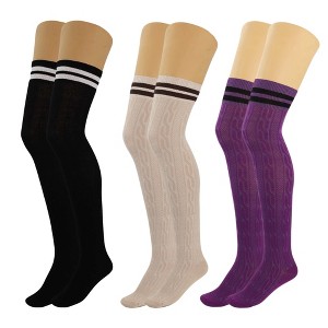 3 Pairs Women’s Colorful Thigh-High Over-the-Knee Boot Socks – Soft, Stretchy, Warm Knitted Stockings, Size 5-10 - 1 of 2