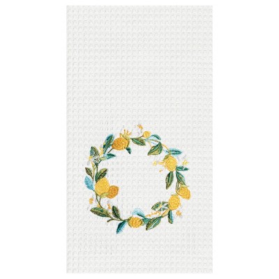 C&F Home Lemon Wreath Embroidered Waffle Weave Cotton Kitchen Towel