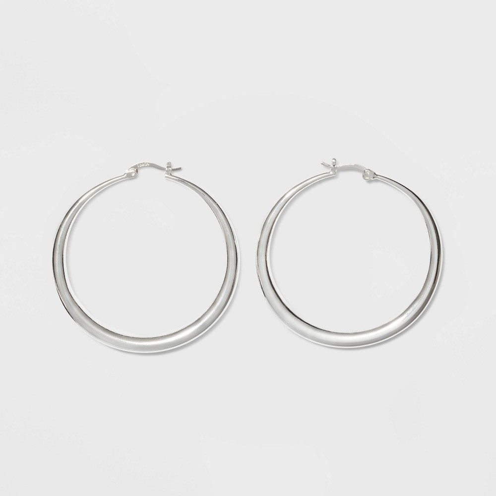 Photos - Earrings Silver Plated Graduated Hoop  50mm - A New Day™ Silver