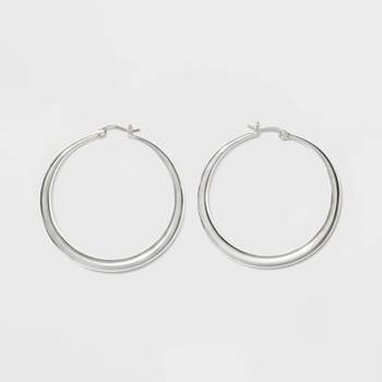 Silver Plated Graduated Hoop Earrings 50mm - A New Day™ Silver