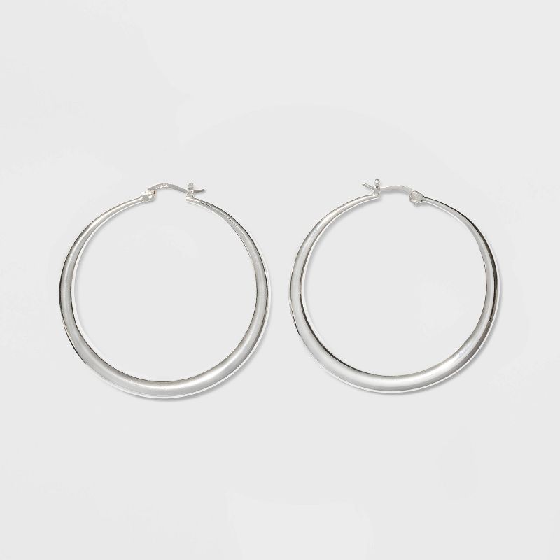 Silver Plated Graduated Hoop Earrings 50mm - A New Day&#8482; Silver, 1 of 3