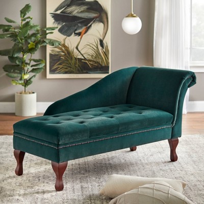 Emerald Green Microfiber Chaise Lounge with Wood Legs