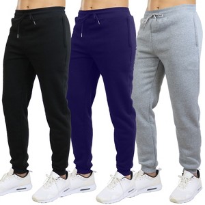 Blue Ice Men's Modern Fit Heavyweight Classic Fleece Jogger Sweatpants With Zipper Side Pockets- 3 Pack - 1 of 3