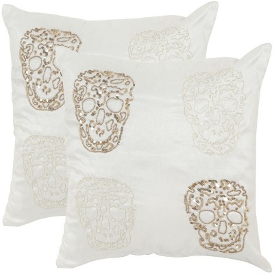 Quatre Skull Pillow (Set of 2) - Gold - 18"X18" - Safavieh