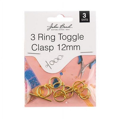 John Bead Must Have Findings Metal Gold 6mm 3 Ring Toggle Clasp, 3-Set