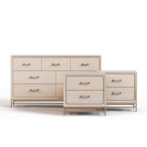HOMES: Inside + Out 3pc Neovesi Wood 2 Nightstand and Dresser Set Boho Oak - 1 of 4