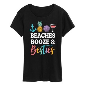 Women's - Instant Message - Beaches Booze And Besties Short Sleeve Graphic T-Shirt - 1 of 4