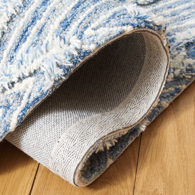 Ivory and Blue Hand-Knotted Wool 6' x 9' Area Rug