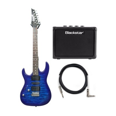 Ibanez GRX70QAL GIO Left-Handed Electric Guitar (Transparent Blue Burst)  Bundle