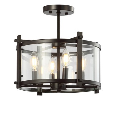 15" Iron and Glass Hampdon Modern Drum LED Flush Mount Black - Jonathan Y