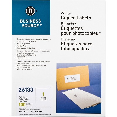 Business Source Full Sheet Labels 8-1/2"x11" 100/PK White 26133
