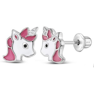 Girls' Happy Unicorn Screw Back Sterling Silver Earrings - Pink - In Season Jewelry - 1 of 4