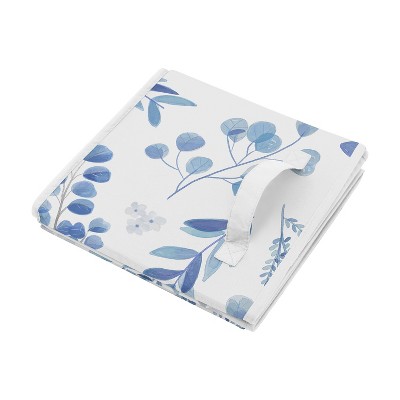 Blue and White Botanical Fabric Collapsible Storage Cubes Set