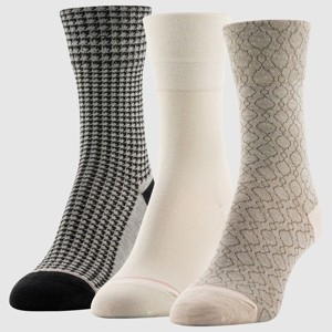 Goldtoe Signature Collection Women's 3pk Fresh Care Geo Damask Mid Crew Socks - Oatmeal Heather/Off White/Houndstooth 6-9 - 1 of 3