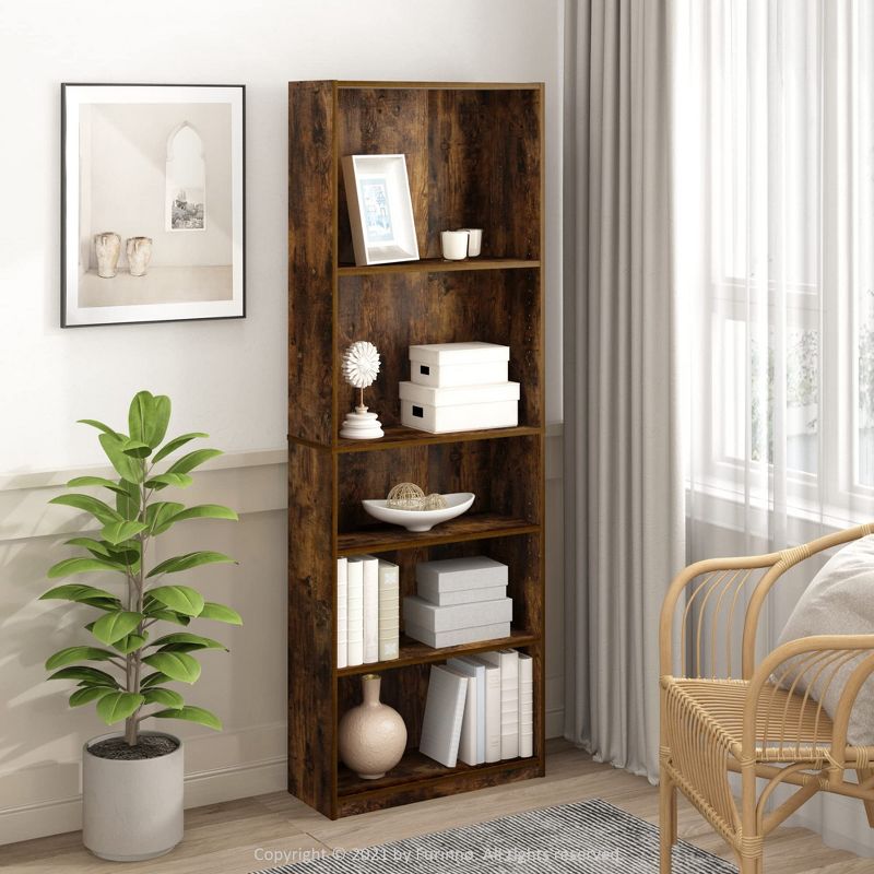 Furinno JAYA Simply Home Adjustable Shelf Bookcase, 5-Tier, Amber Pine, 1 of 5