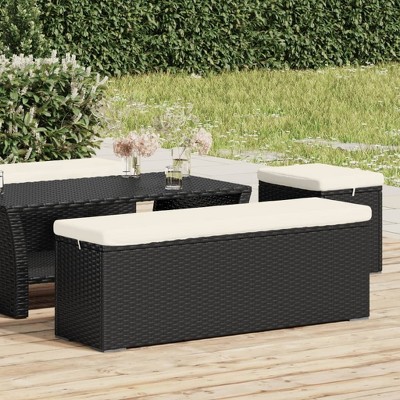 vidaXL Ottoman Bench with Cushion Black 43.3 in.x11.8 in.x15.7 in. Poly Rattan