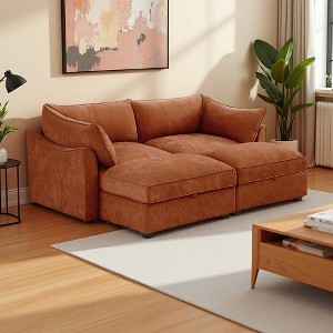 78.7" Chenille Modular Sleeper Sectional Sofa Bed with Storage Ottomans & Drawers Under Each Seat - 1 of 4