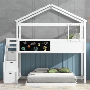 NicBex Twin Over Full Bunk Bed with Fence and Storage Staircase,Loft Bed with Blackboard for Bedroom,White/Gray - 1 of 4