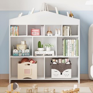 Toy Storage Organizer Kids Bookshelf with 9 Storage Cubbies Dollhouse Bookcase - 1 of 4