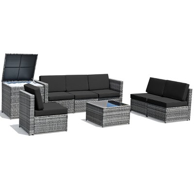 Tangkula 8-Piece Outdoor Wicker Rattan Conversation Sofa Set w/ Storage Table White/Black/Turquoise