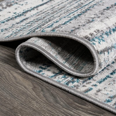 Reversible Gray Stripe Synthetic 8' x 10' Easy-Care Area Rug