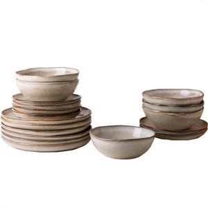 Itopfox Handmade Reactive Glaze Stoneware Dinnerware Set, Scratch Resistant Ceramic Plates & Bowls, Dishwasher & Microwave Safe, 18-Piece Set - 1 of 4