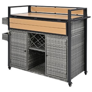 Fontoi Utility Storage Bins, Grill Cart with Table Top, Moveable Kitchen Island with Storage Cabinet for Backyard Garden, Gray, 52.8"*28.30"*41.50" - 1 of 4