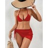 Women's Bikini Set With Skirt 3 Piece Swimsuit V Neck Halter Triangle Tie Side Swim Skirt Bathing Suit - 2 of 4