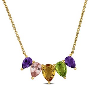 EVERLY JEWELRY  |   Yellow Plated Sterling Silver 3.2 CT TGW Amethyst & Citrine, Morganite & Peridot Necklace 1.2mm Cable Chain w/ Lobster Clasp - 1 of 4