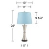 360 Lighting Seymore Modern Table Lamps 26" High Set of 2 Silver with USB Port LED Touch On Off Blue Hardback Drum Shade for Bedroom Living Room Desk - 4 of 4