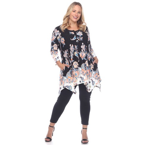 Women's Plus Size Paisley Scoop Neck Tunic Top With Pockets - White ...