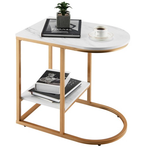 Costway C shaped Side Table 2 tier End Table With Storage Modern Compact Snack Table Target