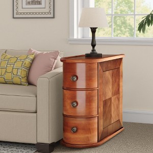 Wood Tall Walnut End Table Narrow Side Table Nightstand with 2 Drawers - 1 of 4