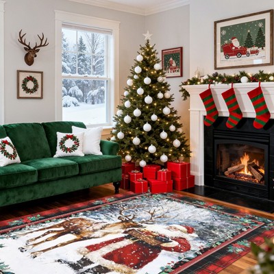 Christmas Area Rug Santa Claus Washable Rugs for Living Room Throw Rugs Non Slip, Soft Low Pile Floor Runners Christmas Decorations