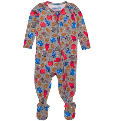 Image of RuggedButts SoftSnooze Viscose from Bamboo Baby Boys One Piece Footie Pajamas - Game Day, 0-3m