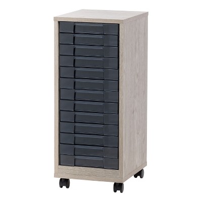 IRIS USA Wooden Finish Desk Organizer, Multifunctional Storage, Office Supply Drawers Cart, Ash Gray