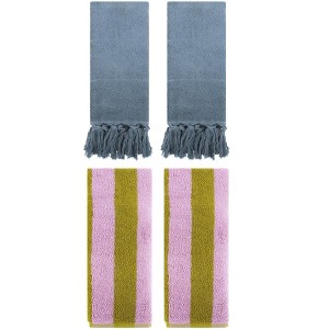 REGALWOVEN 4 Packs Striped and Solid Tassels Absorbent Soft Cotton Hand Towel for Bathroom - 1 of 4